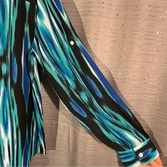 soldJones New York Sport Multi Color Two Pocket Long Sleeve Button Blouse Size M - Picture 5 of 6